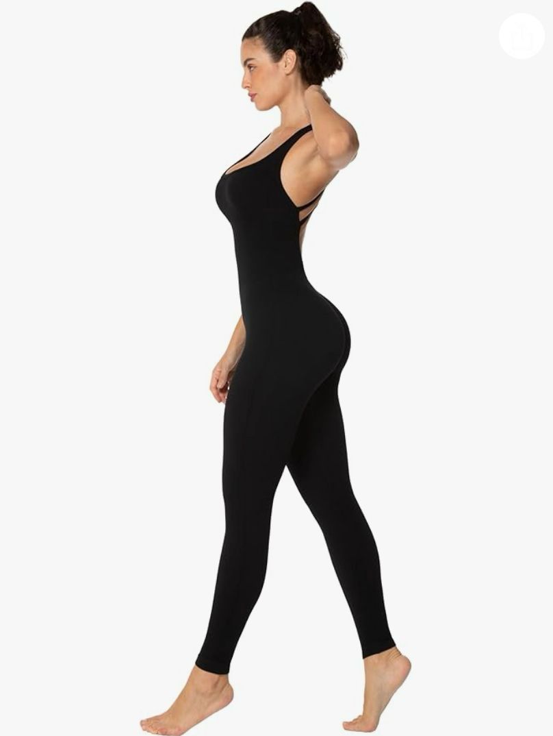 Jumpsuits for Women Backless, Seamless Workout One Piece Bodycon Romper Scoop Neck, Butt Scrunch Leggings Unitard
