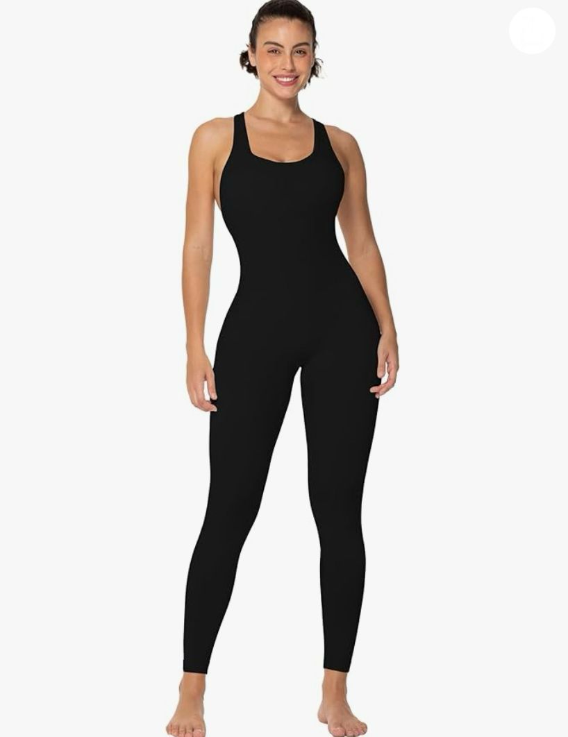 Jumpsuits for Women Backless, Seamless Workout One Piece Bodycon Romper Scoop Neck, Butt Scrunch Leggings Unitard
