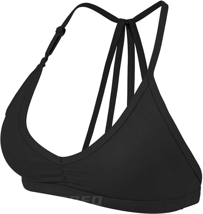 Workout Sports Bras for Women Padded Strappy Open Back Gym Bra Light Impact Criss Cross Yoga Crop Top